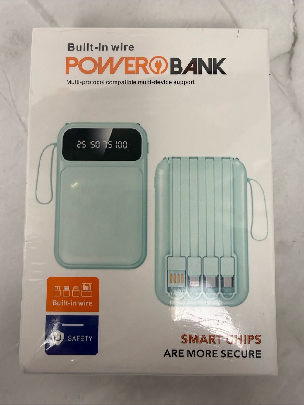 Built-In Wire Portable Power Bank with LED Display | White | New Sealed